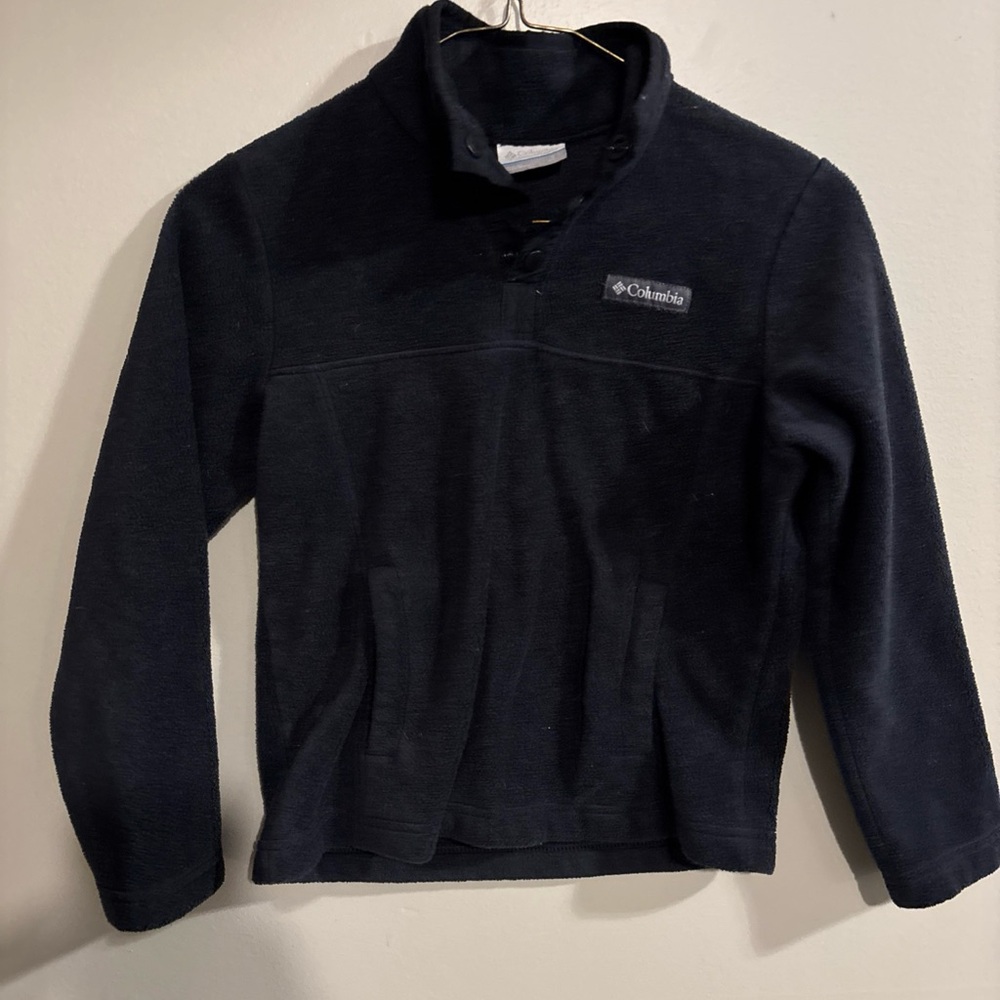 COLUMBIA Boys Size S (8) Navy-Blue Long Sleeve 3 Button Fleece Jacket Sweater